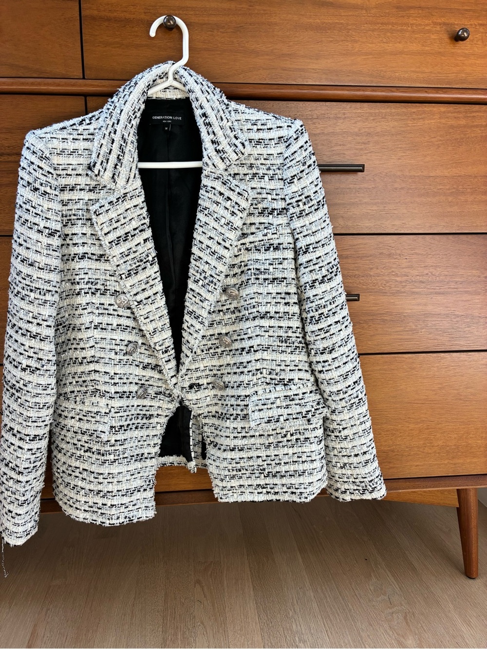 Generation Love Black and White Tweed Double-Breasted Blazer